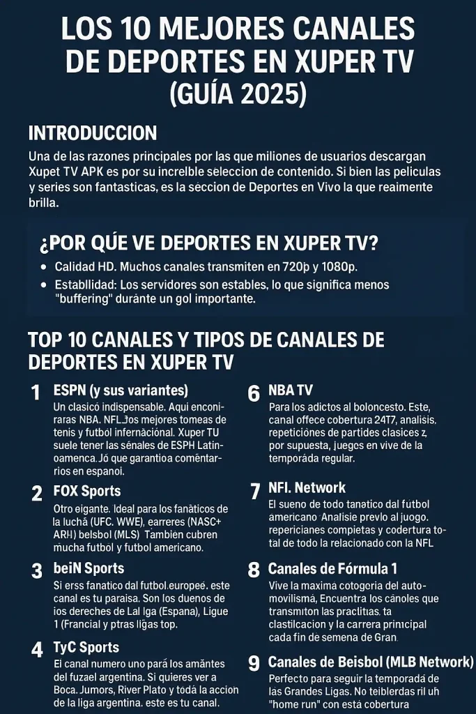 Canales de Deportes en Xuper TV