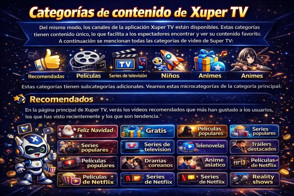 Lista de canales de Xuper TV: canales en directo y categorías 3 Categorías de contenido de Xuper TV